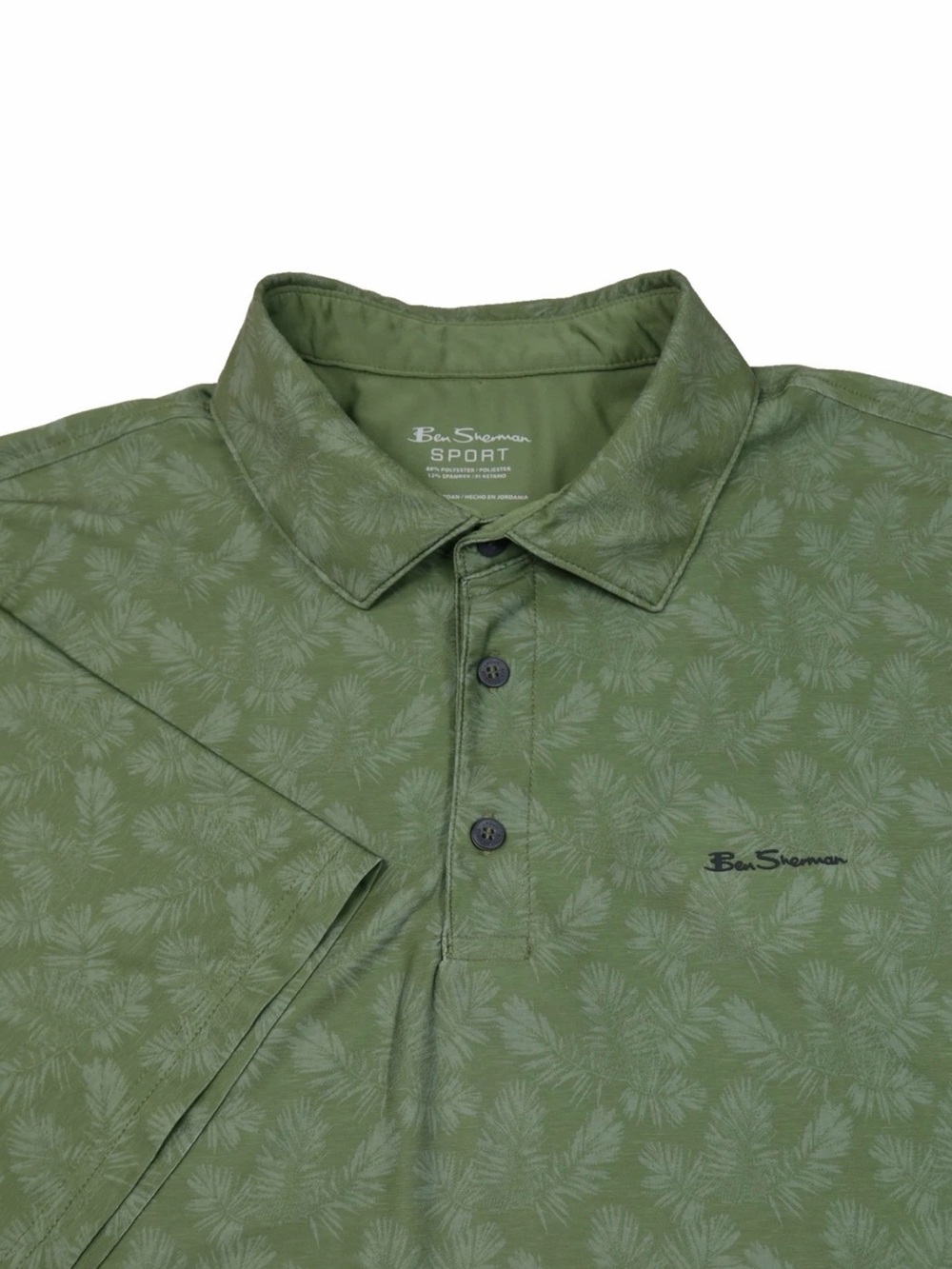 Ben Sherman Golf Polo Shirt Men's Size M Green Palm Leaf Print Sport Performance
